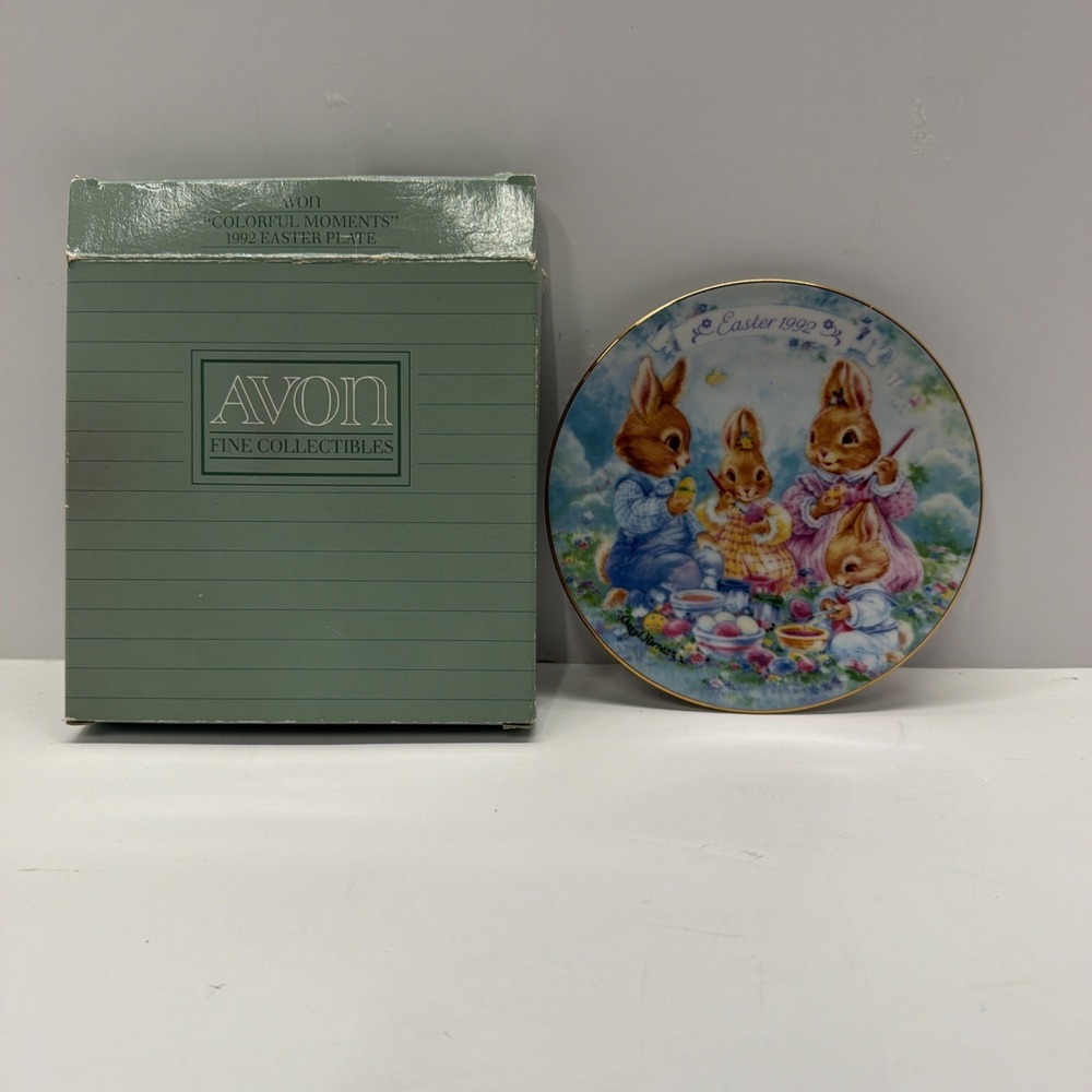 Vintage Avon 1992 Easter Plate Mini Porcelain 22K Gold Rim 5" Cheryl Harness Box